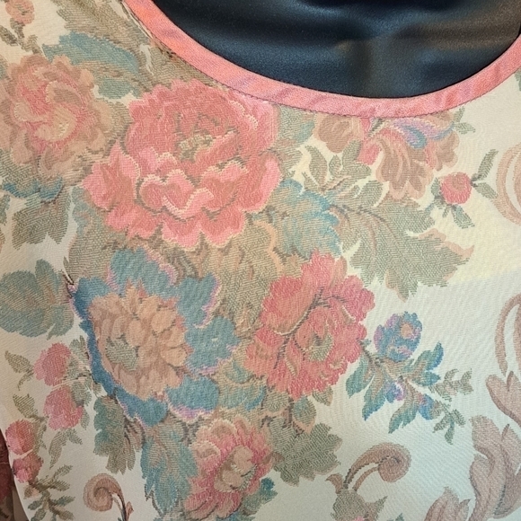 Vintage Lisa Michaels 80's Floral Print Day Dress Long Sleeve Sheer Size 14 - Picture 2 of 14